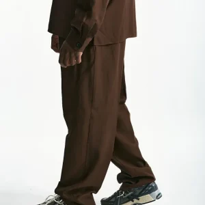 Pantalone in viscosa e lino marrone